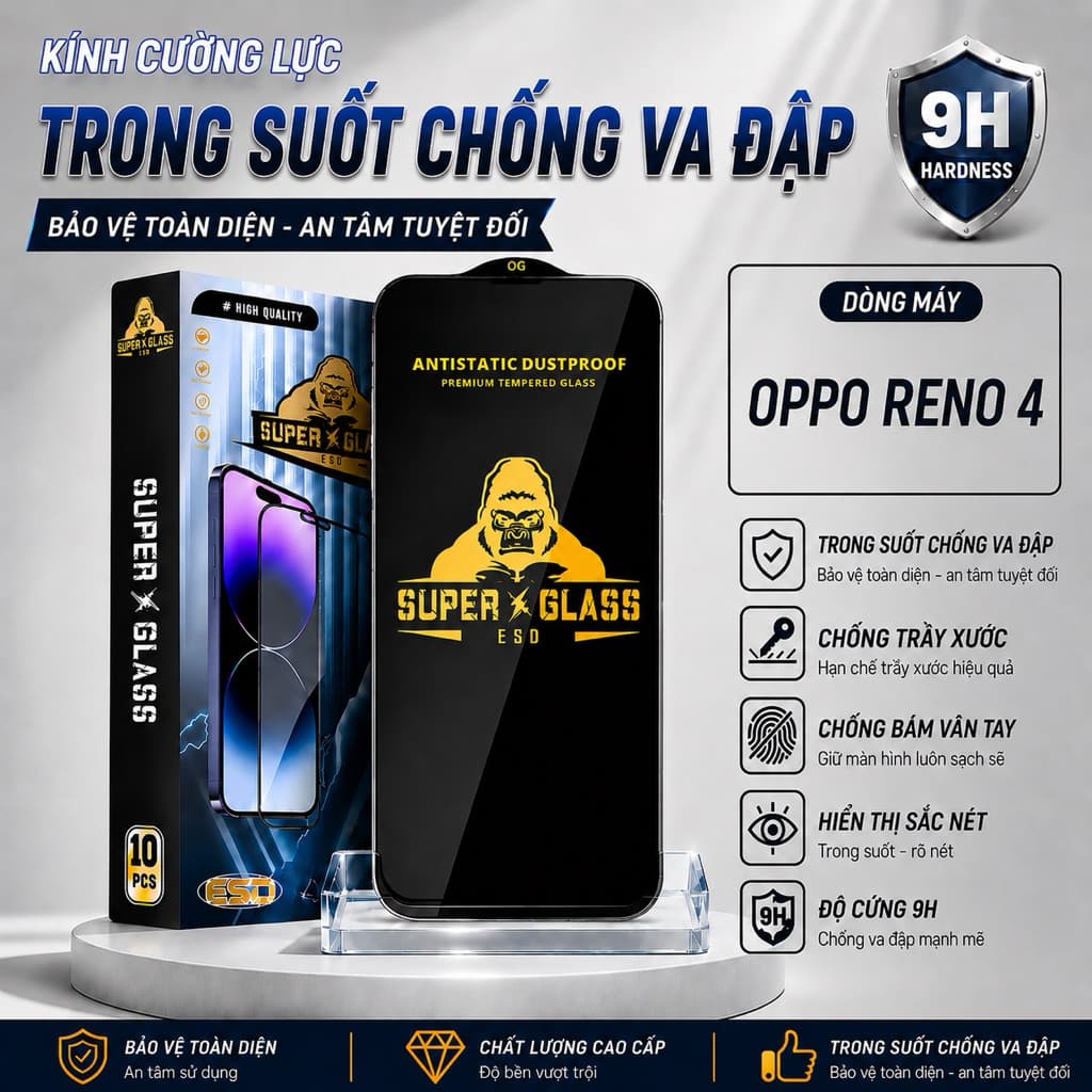 Kính cường lực Oppo reno4 / reno 4 4G 5G full màn miếng dán bảo vệ màn hình điện thoại khi rơi