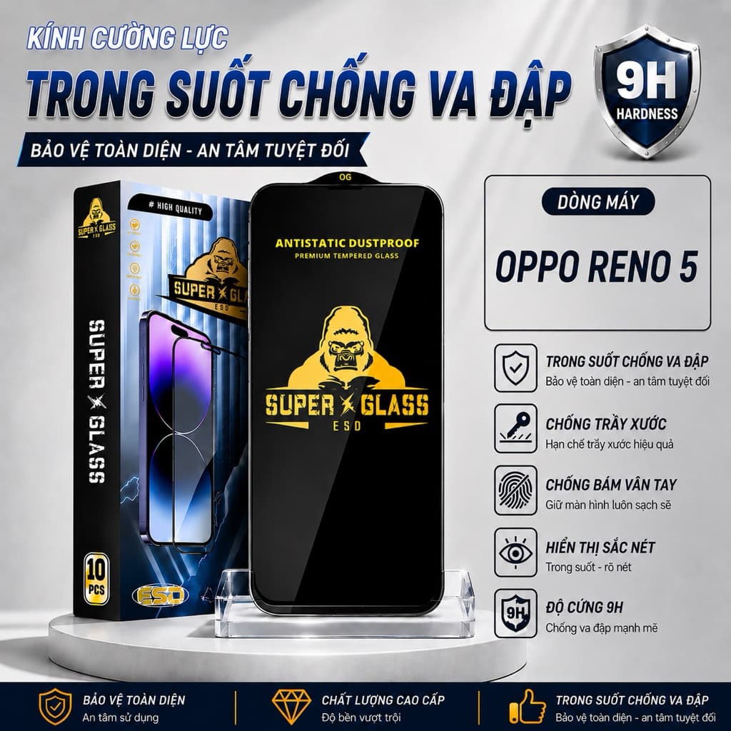 Kính cường lực Oppo reno5, reno 5 4G 5G cao cấp thế hệ mới full màn miếng dán bảo vệ màn hình đt