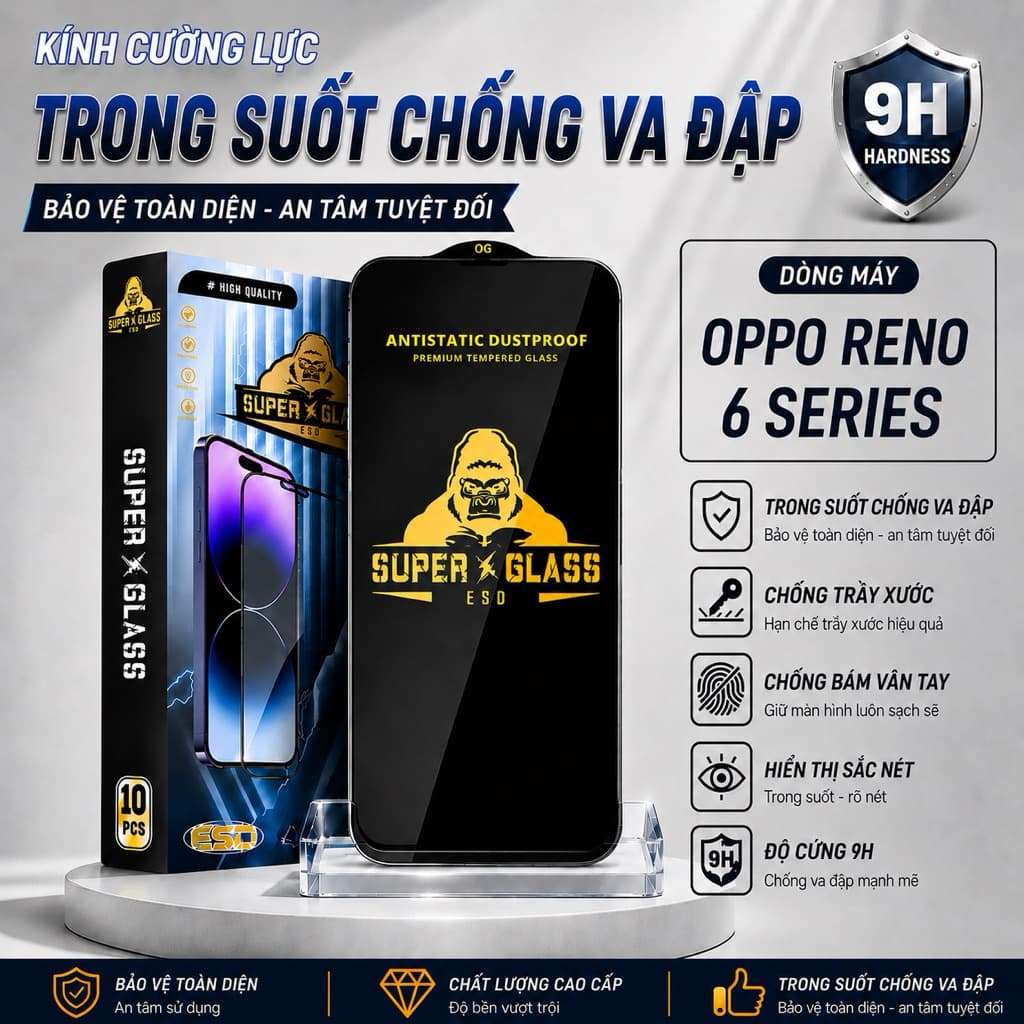 Kính cường lực Oppo Reno 6 / 6z 4G 5G cao cấp thế hệ mới full màn miếng dán bảo vệ màn hình đt