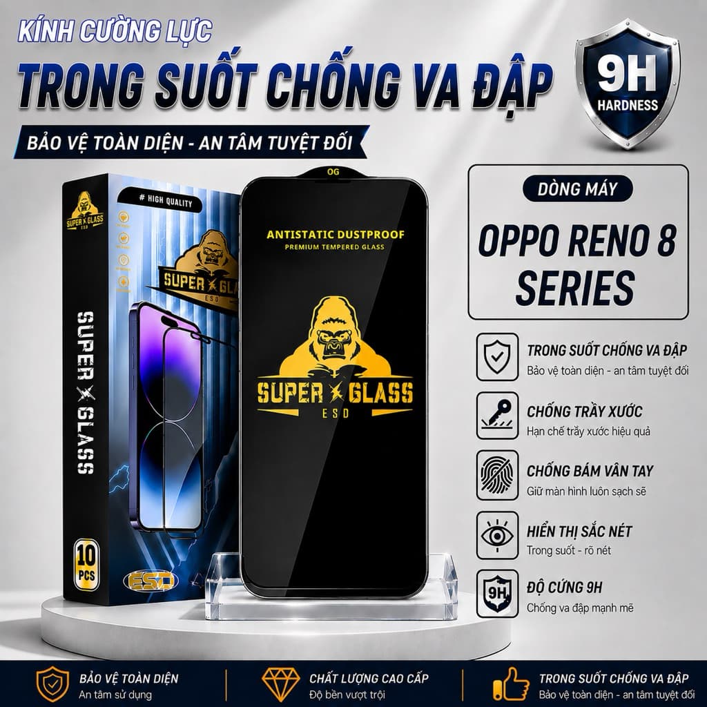 Kính cường lực Oppo Reno 8 / 8z / 8T 4G cao cấp full màn miếng dán bảo vệ đt