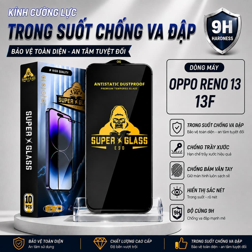 Cường lực Oppo Reno 13F, Reno 13 full màn | Miếng kính dán bảo vệ màn hình đt