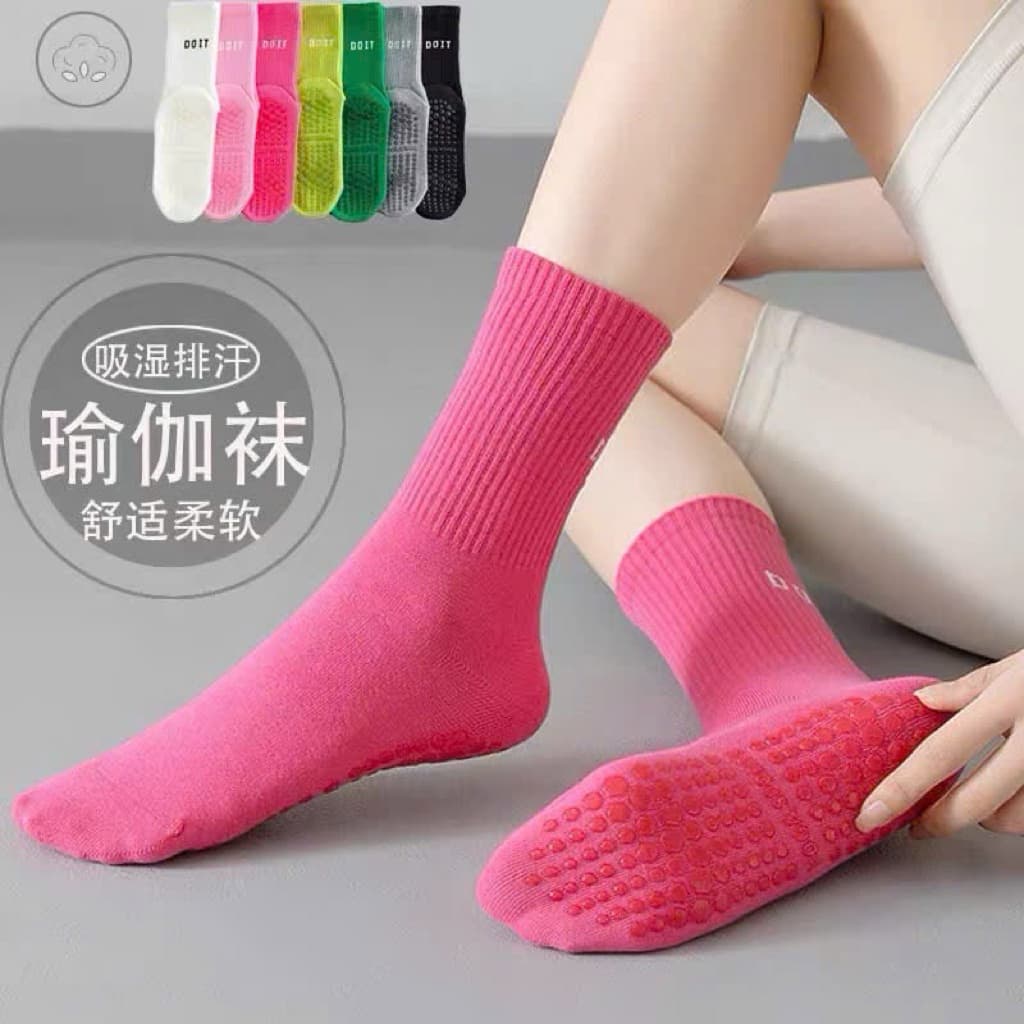 Tất Pilates Yoga Chống Trơn Trượt Đế Silicon Cotton Co Giãn Êm Chân Thoáng Khí Tập Gym Barre Freesize