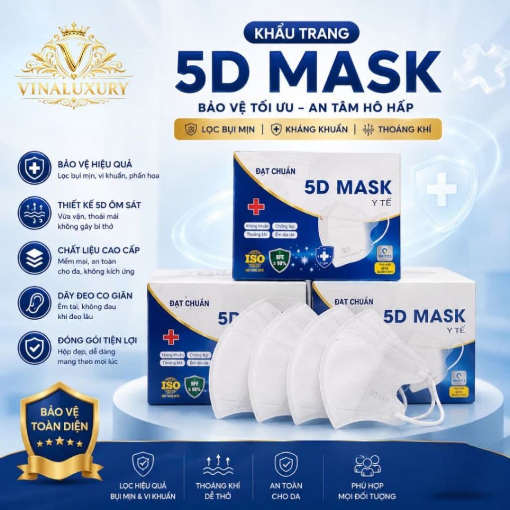 Khẩu trang 5D hộp 100 chiếc 3 lớp - Khẩu Trang kháng khuẩn