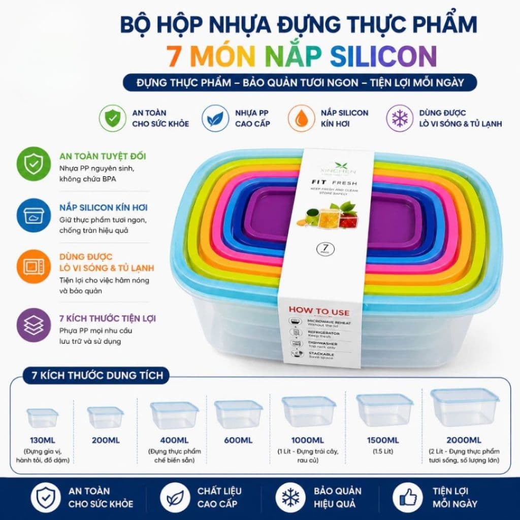 Hộp Nhựa Cao Cấp Đựng Thực Phẩm 7 Món Bảo Quản Thức Ăn - Hộp Đựng Thực Phẩm