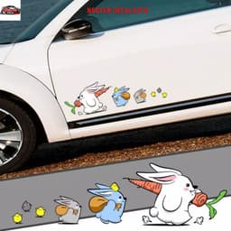 Hình dán hoạt hình thỏ vác củ cải dễ thương cho xe ô tô, xe máy, xe điện che vết xước và chống nước tuyệt đối 1
