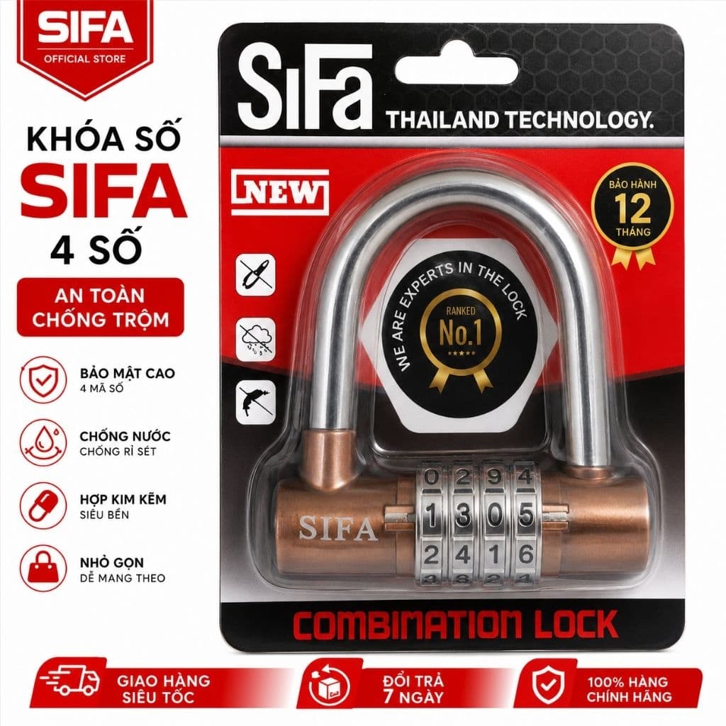 Khóa số SiFa chữ U, khoá mã 4 số, chất liệu hợp kim inox chống gỉ, khoá số an toàn cho mọi nhà