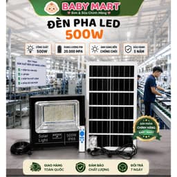 Đèn PHA LED 500W-Năng Lượng Mặt Trời Nhôm Đúc 831 CHIP LED 5730 Chiếu Sáng 12-14 tiếng Kháng Nước IP69. Bảo Hành 5 Năm 1