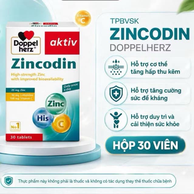 KẼM NHẬP KHẨU ĐỨC Zincodin (Doppelherz) - Bổ Sung Kẽm Và Vitamin C Hỗ Trợ Tăng Cường Sức Đề Kháng
