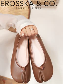 [EROSSKA] - Giày Tabi, giày búp bê nữ da mềm mũi chẻ, giày móng heo đế bệt phong cách balletcore màu đen - EL149 14
