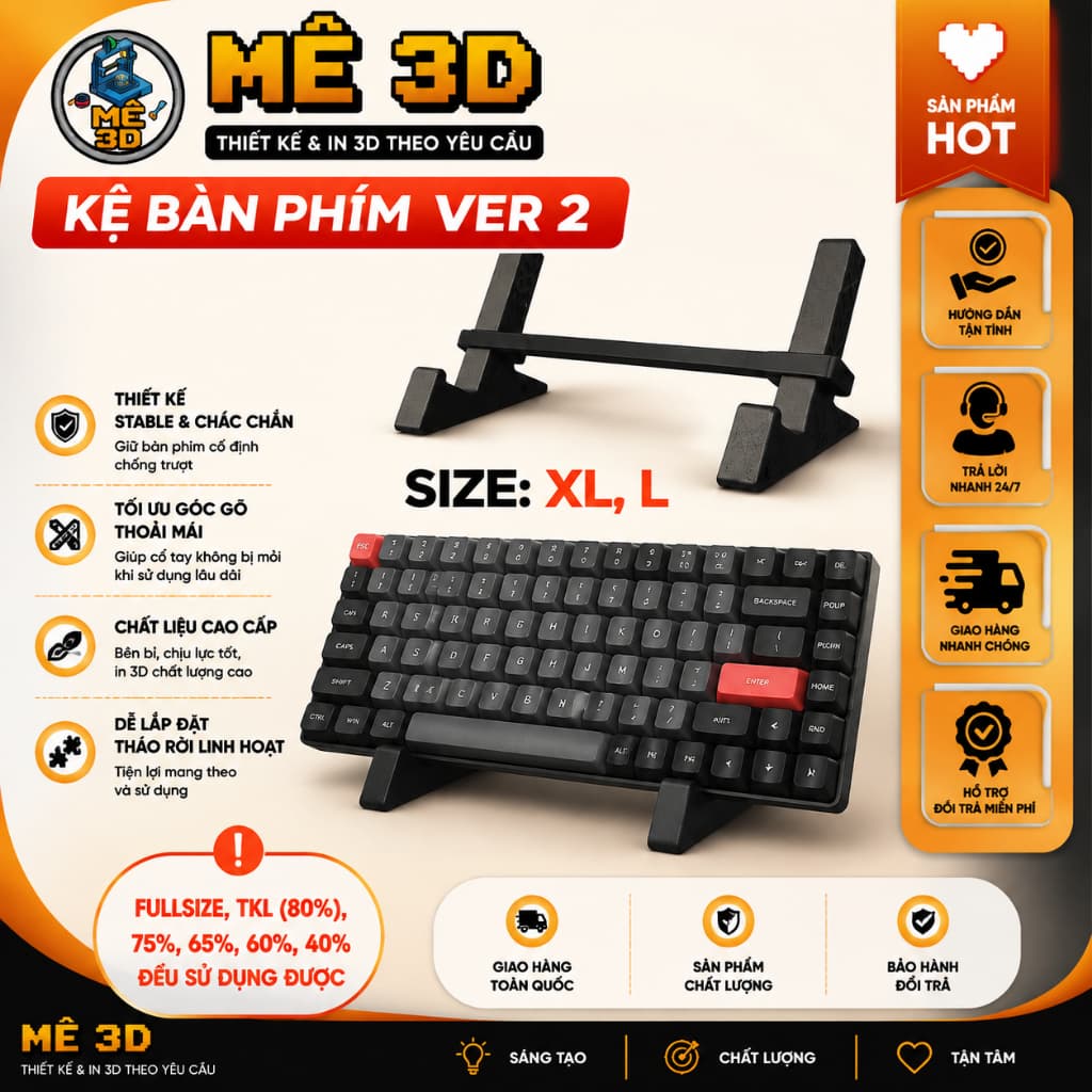 Kệ Trưng Bày Bàn Phím Cơ Ver 2 (Size XL, L) – Giá Đỡ Đứng Cố Định Đa Năng [MÊ 3D]