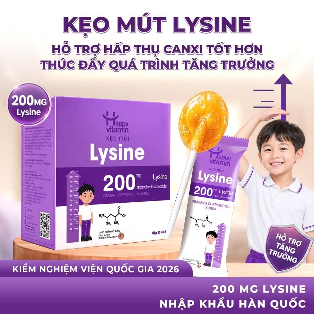 Kẹo mút bổ sung Lysine Hữu Cơ - Happy Vitamin - Hỗ trợ giúp hấp thu Canxi tốt hơn - Hộp 25 Que