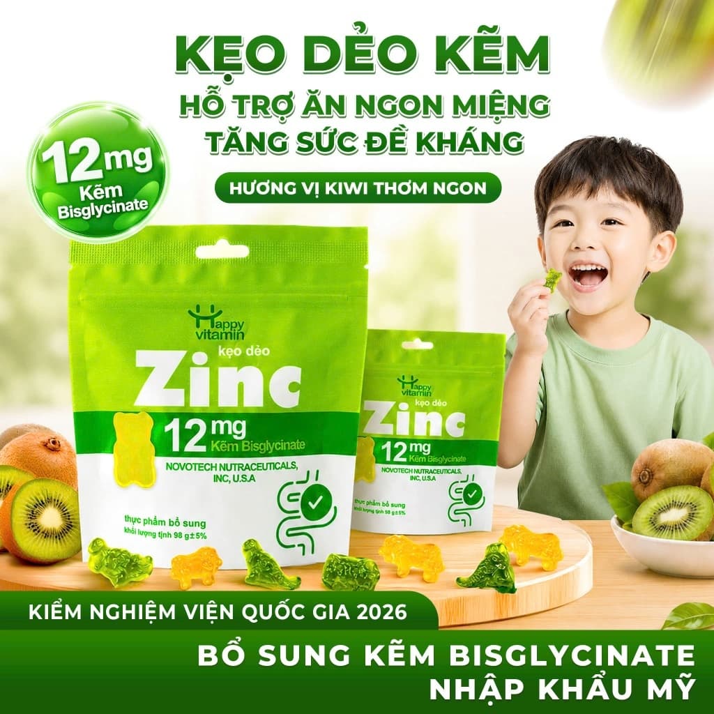 Kẹo dẻo bổ sung Kẽm Hữu Cơ, ZinC Gummies - Happy Vitamin - Gói 39 viên - Hương vị Kiwi