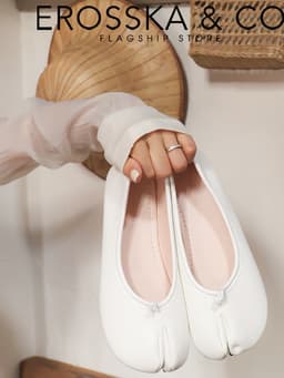[EROSSKA] - Giày Tabi, giày búp bê nữ da mềm mũi chẻ, giày móng heo đế bệt phong cách balletcore màu đen - EL149 15