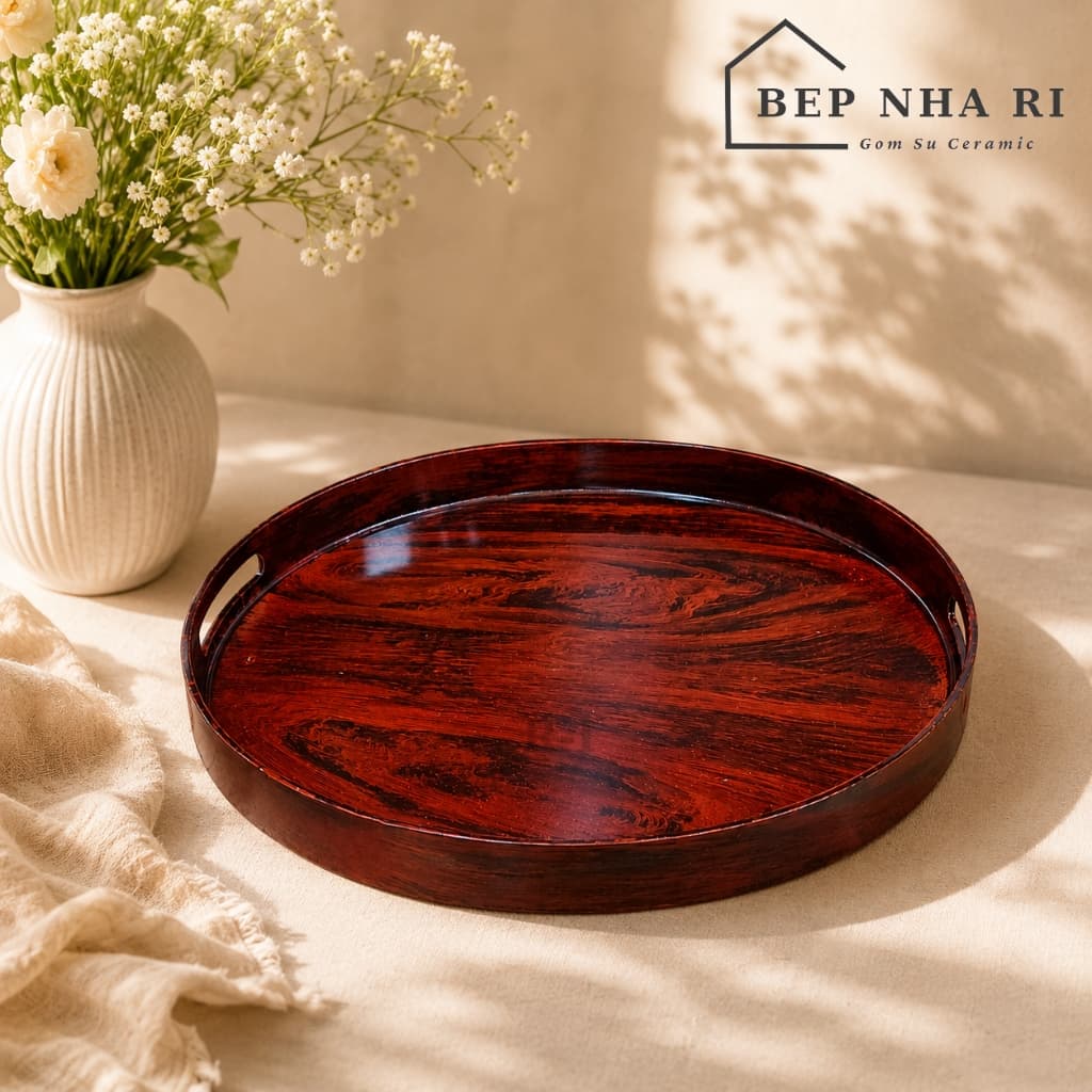 [ BepNhaRi ]  KHAY NHỰA VÂN GỖ size 45cm  – NÉT CHẤM PHÁ THANH LỊCH CHO BỘ MẶT TRỜI