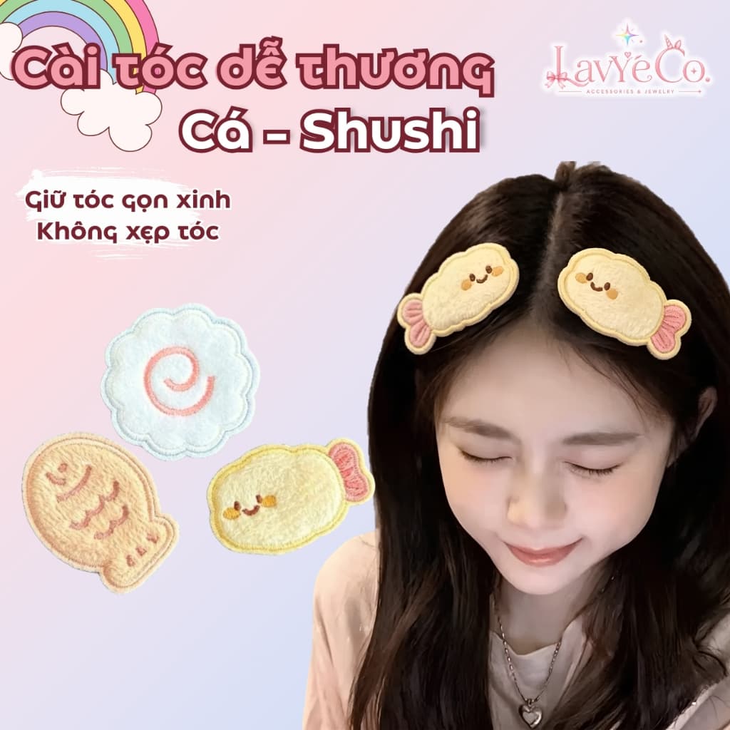 Miếng Dán Cố Định Tóc Mái Họa Tiết Đồ Ăn Dễ Thương, Miếng Dán Tóc Rửa Mặt Makeup Khóa Dán Velcro Mềm Mại_LavyeCo.