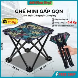 ghế gấp gọn du lịch , Ghế Xếp Câu Cá gấp gọn không có tựa lưng mini bỏ túi dễ dàng mang đi , dã ngoại 1