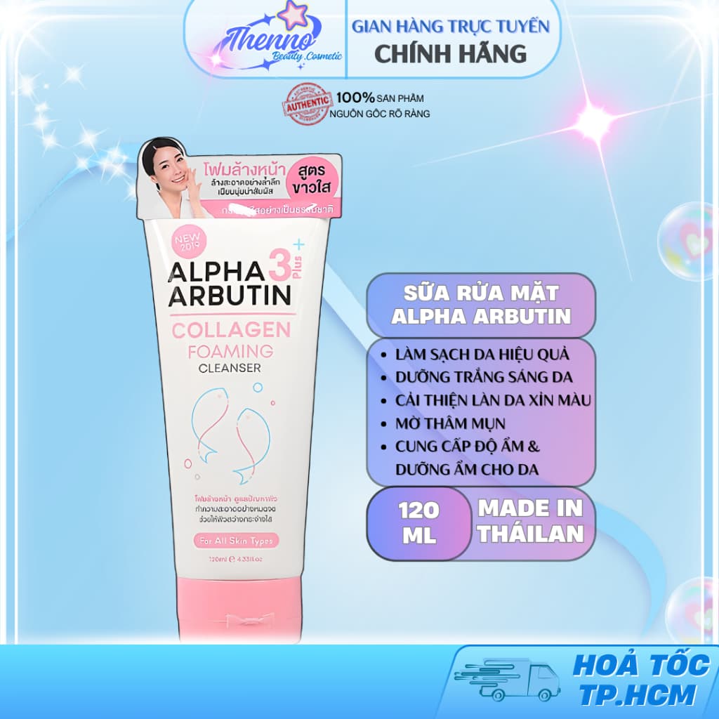 Sữa Rửa Mặt Dưỡng Trắng Da Ngăn Ngừa Mụn Alpha Arbutin Collagen Foaming Cleanser Thái Lan 120ml