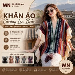 Khăn Áo Choàng Len Boho Thổ Cẩm Nữ Mùa Thu Đông Kiểu Khoác Ngoài Chất Len Móc Dày Ấm 106*135cm 1