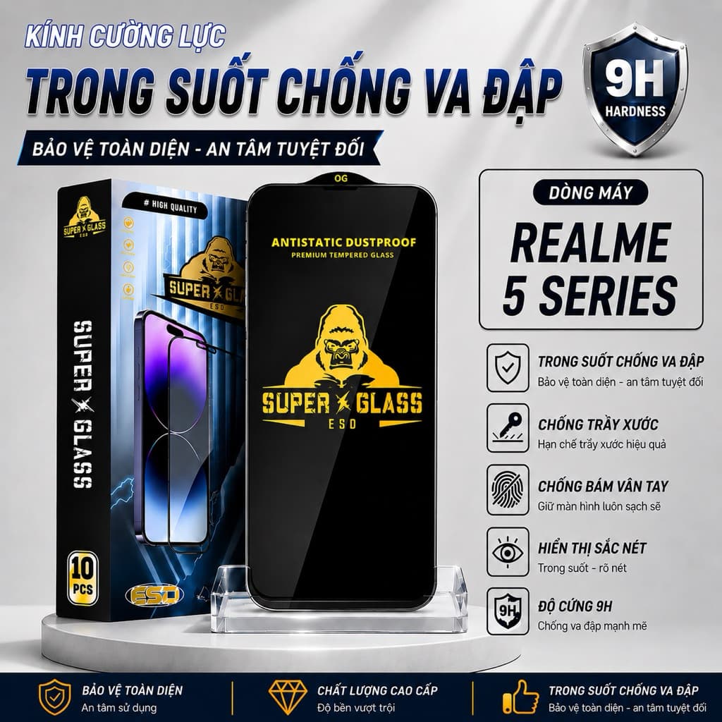 Kính cường lực Realme 5 / 5S / 5i / 5 Pro cao cấp thế hệ mới full màn miếng dán bảo vệ màn hình điện thoại