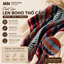 Khăn Áo Choàng Len Boho Thổ Cẩm Nữ Mùa Thu Đông Kiểu Khoác Ngoài Chất Len Móc Dày Ấm 106*135cm 2