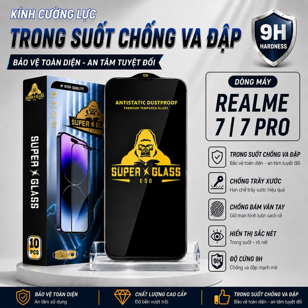 Kính cường lực Realme 7, 7 pro cao cấp thế hệ mới full màn miếng dán bảo vệ màn hình điện thoại