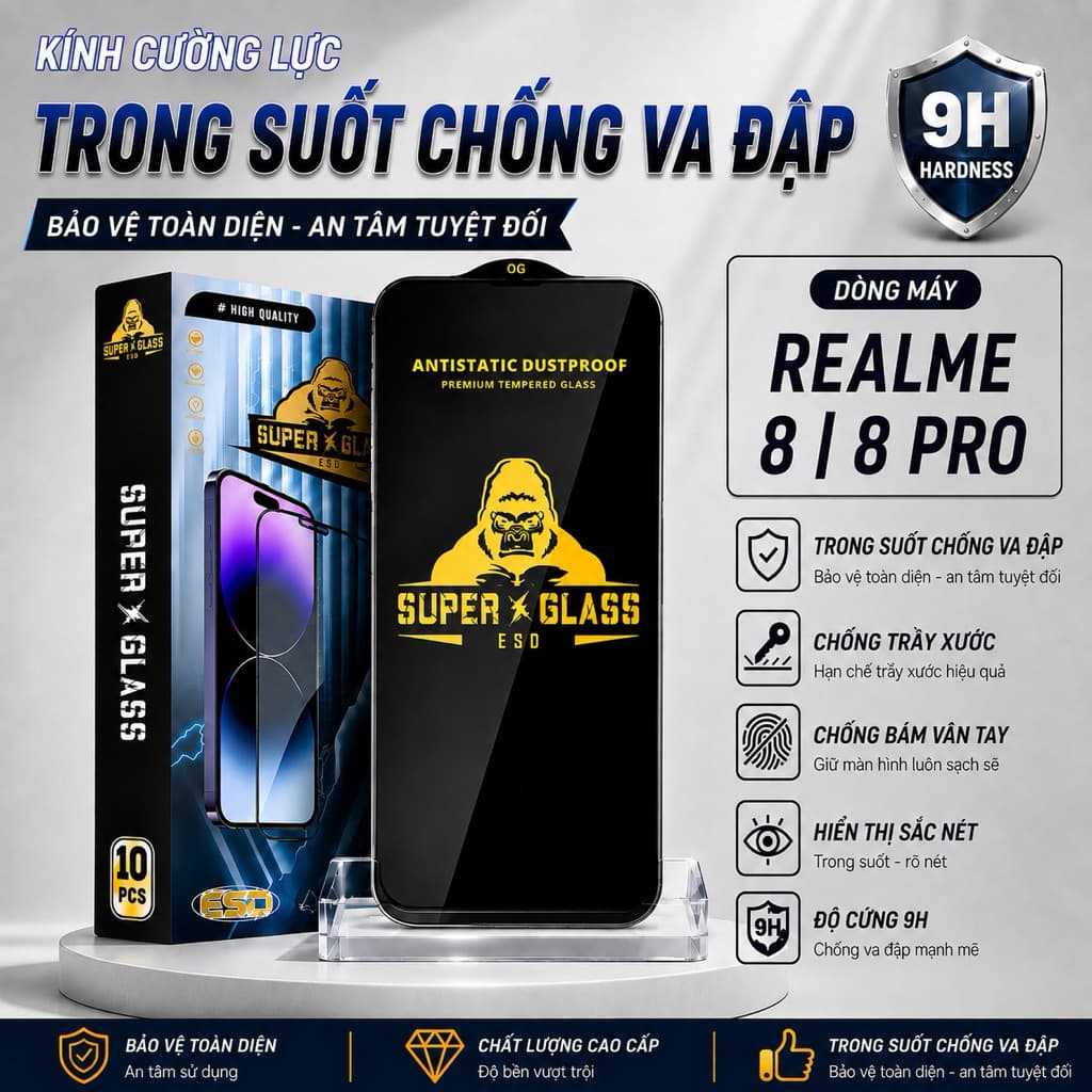 Kính cường lực Realme 8 / 8 pro full màn miếng dán bảo vệ màn hình điện thoại khi rơi va đập