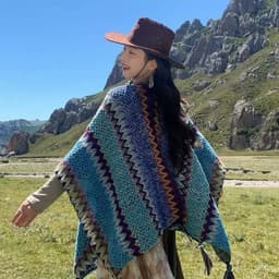 Khăn Áo Choàng Len Boho Thổ Cẩm Nữ Mùa Thu Đông Kiểu Khoác Ngoài Chất Len Móc Dày Ấm 106*135cm 4