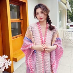 Khăn Áo Choàng Len Boho Thổ Cẩm Nữ Mùa Thu Đông Kiểu Khoác Ngoài Chất Len Móc Dày Ấm 106*135cm 7