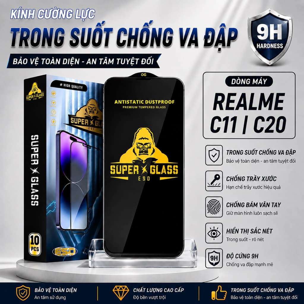Kính cường lực Realme C11 2021 , 2020 cao cấp full màn miếng dán bảo vệ màn hình điện thoại