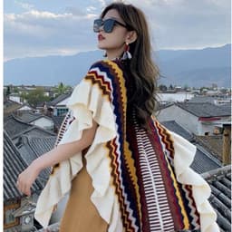 Khăn Áo Choàng Len Boho Thổ Cẩm Nữ Mùa Thu Đông Kiểu Khoác Ngoài Chất Len Móc Dày Ấm 106*135cm 3