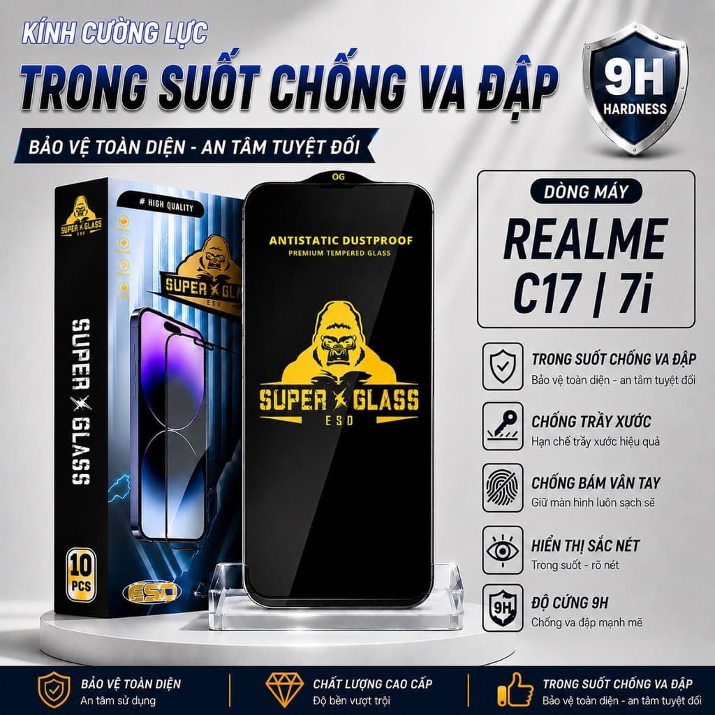 Kính cường lực Realme C17, 7i trong suốt cao cấp Miếng dán bảo vệ màn hình điện thoại