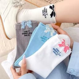 Tất Nữ Cổ Cao Set 10 Đôi  Chất Cotton  Nơ Gip Siêu Xinh 3