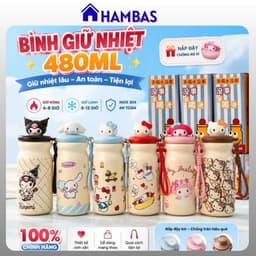 HAMBAS Bình Giữ Nhiệt 480ml Inox 316 Có Lõi Lọc Trà, Nắp Hình Thú Dễ Thương, Có Quai Xách Tiện Lợi 1