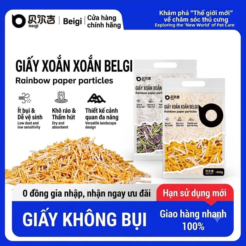 BELGI Giấy xoắn xoăn nhiều màu sắc lót chuồng cho hamster thấm hút gấp 3 lần, không bụi thoáng khí