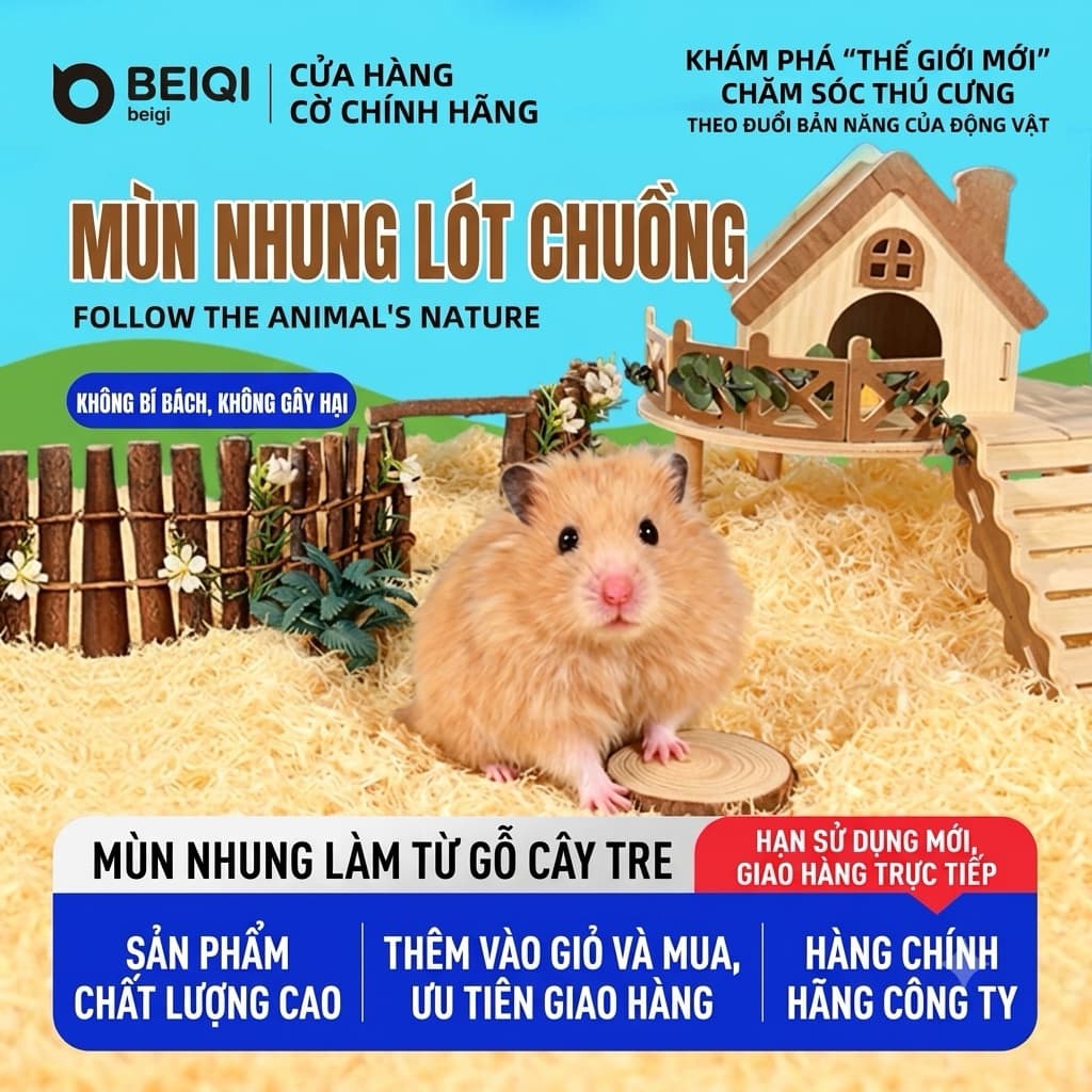BELGI MÙN NHUNG lót chuồng cho hamster thoáng khí mát mẻ mùn nhung từ gỗ cây trúc TQ