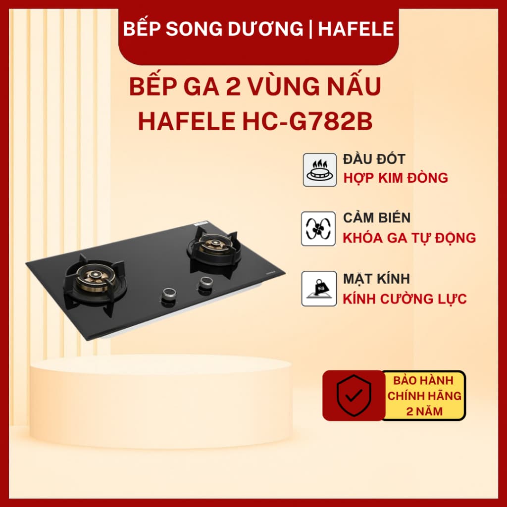 Bếp ga đôi 2 vùng nấu Hafele HC-G782B kính cường lực, tiết kiệm ga - 538.66.507