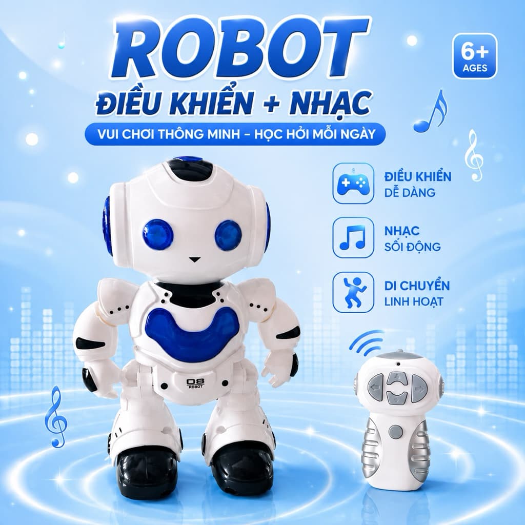 Robot điều khiển từ xa có nhạc cho bé (pin tặng kèm)