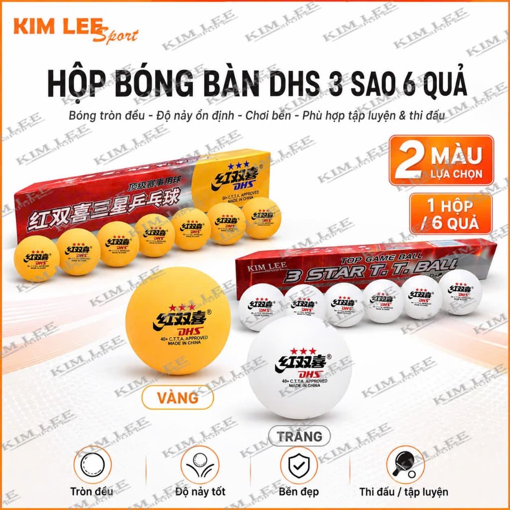 Bóng bàn DHS 3 sao - Hộp 6 quả - Hộp 3 quả Trắng, Vàng