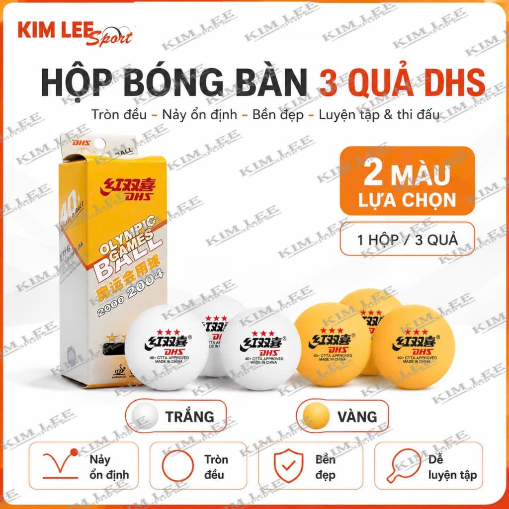 Quả bóng bàn 3 sao DHS Vàng/Trắng - Hộp 3 quả vàng / Hộp 3 quả trắng