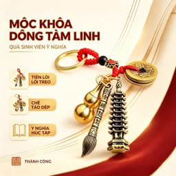 Móc Khóa Hồ Lô Kiếm Tháp Văn Xương Phong Thủy Màu A28 Vàng Đồng Đỏ – May Mắn Tài Lộc 1