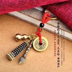 Móc Khóa Hồ Lô Kiếm Tháp Văn Xương Phong Thủy Màu A28 Vàng Đồng Đỏ – May Mắn Tài Lộc 2
