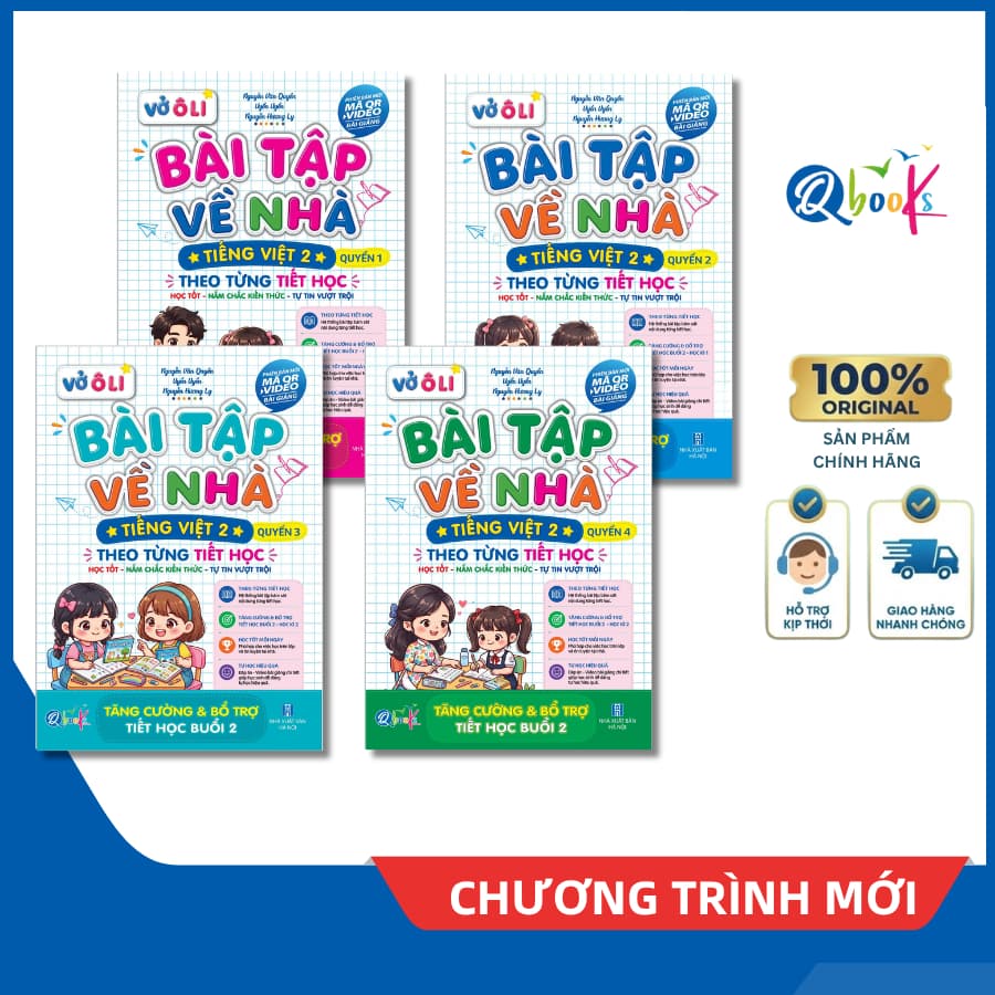 Sách - Combo Vở Ô Li Bài Tập Về Nhà Tiếng Việt Lớp 2 - Có Mã QR Video Bài Giảng Từng Tiết Học (Qbooks)
