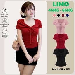 [Có Bigsize 45-85kg] Áo Thun Nữ Lệch Vai Phối Nơ Cột Tay Ngắn Co Giãn 4 Chiều Form Ôm Limo A8016 1
