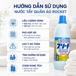 Nước Tẩy Trắng Quần Áo Rocket Nhật Bản - Đánh Bay Các Vết Bẩn Cứng Đầu, Giúp Áo Trắng Như Mới 3