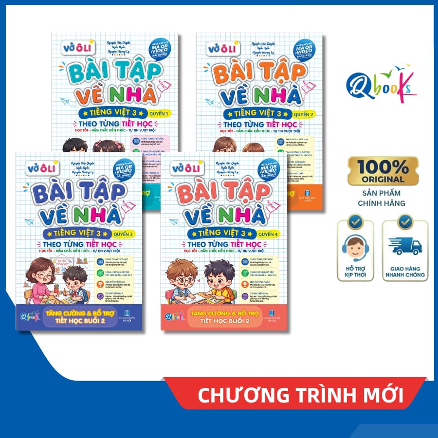Sách - Combo Vở Ô Li Bài Tập Về Nhà Tiếng Việt Lớp 3 - Có Mã QR Video Bài Giảng Từng Tiết Học (Qbooks)