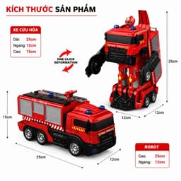 Xe cứu hoả điều khiển biến hình robot 2trong1 , có phun nước , đèn nhạc ,pin sạc 4