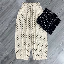 Quần Chấm Bi Nữ Dáng Rộng Lưng Thun Thoải Mái - Quần Dài Nữ Co Giãn Phù Hợp Mặc Nhà, Đi Chơi 6