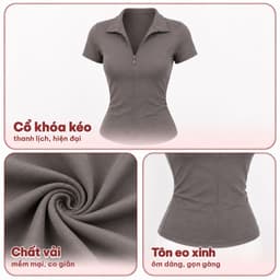 [Có Bigsize 45-85kg] Áo Thun Có Khóa Kéo Nữ Tay Ngắn Ôm Body Áo Polo Dây Kéo Form Ôm Dáng LiMo MS270 2
