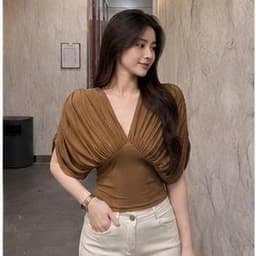 Áo Kiểu Nữ Thun Hàn Phối Lưới Cổ V Thanh Lịch, Sang Trọng 5
