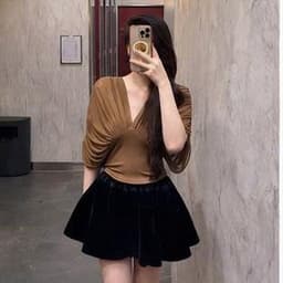 Áo Kiểu Nữ Thun Hàn Phối Lưới Cổ V Thanh Lịch, Sang Trọng 2